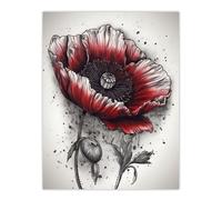 Artery8 Remembrance Day Poppy Flower Detailed Coloured Pencil Drawing Red Grey WWI Memorial Symbol Nature Colourful Bright Floral Modern Artwork Extra Large XL Wall Art Poster Print