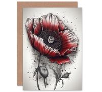 Artery8 Remembrance Day Poppy Flower for Him or Her Man Woman Thank You Sympathy Blank Art Greeting Card
