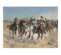 Artery8 Remington Dismounted Fourth Troopers Horses 1890 Painting Art Print Canvas Premium Wall Decor Poster Mural