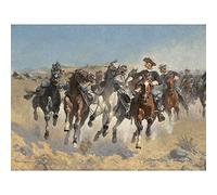 Artery8 Remington Dismounted Fourth Troopers Horses 1890 Painting Premium Wall Art Canvas Print 18X24 Inch