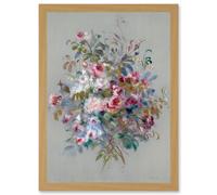 Artery8 Renoir Bouquet Of Roses 1879 Painting Artwork Framed Wall Art Print A4 in Light Oak Artery8 Light Oak