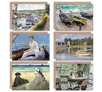 Artery8 Renoir Monet Manet Fishing Boats Water Beach Mixed Fine Art Greeting Card Pack of 6