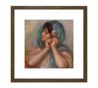 Artery8 Renoir Young Woman Arranging Her Earring 8X8 Inch Square Wooden Framed Wall Art Print Picture with Mount in Brown Artery8 Brown