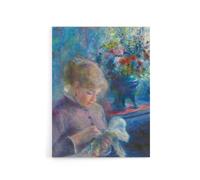 Artery8 Renoir Young Woman Sewing Canvas Wall Art Print in Blue | Size: W12" x H16" Artery8 Blue W12" x H16"