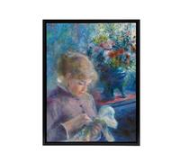 Artery8 Renoir Young Woman Sewing Framed Canvas Wall Art Print in Blue | Size: W12" x H16" Artery8 Blue W12" x H16"