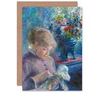Artery8 Renoir Young Woman Sewing Painting Fine Art Greeting Card Plus Envelope Blank Inside