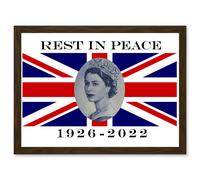 Rest In Peace Queen Elizabeth II Union Jack Flag Queen's Funeral National Mourning Window or Wall Decoration Artwork Framed Wall Art Print A4 Artery8 Brown One Size