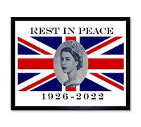 Artery8 Rest In Peace Queen Elizabeth II Union Jack Flag Queen's Funeral National Mourning Window or Wall Decoration Art Print Framed Poster Wall Decor 12x16 inch