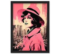 Artery8 Retro Aesthetic Vintage Fashion Pink Cityscape Artwork Framed Wall Art Print A4