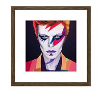 Artery8 Retro Aladdin Sane Bowie Ziggy Bright Colourful Music Icon Portrait Square Wooden Framed Wall Art Print Picture 8X8 Inch in Brown Artery8 Brown