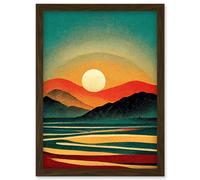 Artery8 Retro California Sunset Colour Blocking Mid Century Boho Print Artwork Framed Wall Art Print A4 in Brown Artery8 Brown