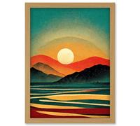 Artery8 Retro California Sunset Colour Blocking Mid Century Boho Print Artwork Framed Wall Art Print A4 in Light Oak Artery8 Light Oak