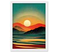 Artery8 Retro California Sunset Colour Blocking Mid Century Boho Print Artwork Framed Wall Art Print A4 in White Artery8 White