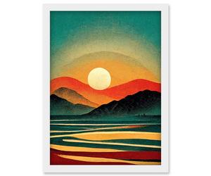 Artery8 Retro California Sunset Colour Blocking Mid Century Boho Print Artwork Framed Wall Art Print A4 in White Artery8 White