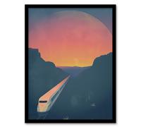 Artery8 Retro Futurism Sci Fi Planet Train Travel Design Living Room Artwork Framed Wall Art Print A4