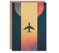 Artery8 Greeting Card Retro Futurism Travel Design Planet Aeroplane Blank For Him Or Her Art Birthday Card