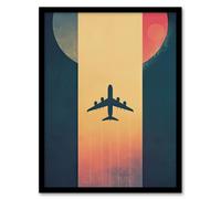 Retro Futurism Travel Design Planet Aeroplane Framed Art Print Artery8 Multi A4