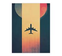 Artery8 Retro Futurism Travel Design Planet Aeroplane Wall Art Print | Size: W12" x H16" Artery8 Multicolor W12" x H16"