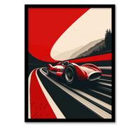 Artery8 Retro Futuristic Race Car Dynamic Sport Track Framed Art Print in Red | Size: A4 Artery8 Red A4