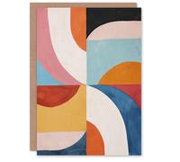 Artery8 Greeting Card Retro Mid Century Modern Geometric Colour Pattern Blank For Him Or Her Art Birthday Card