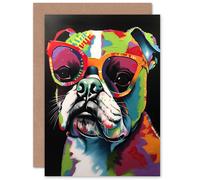 Artery8 Retro Rainbow English Bulldog Fun for Wife Her Mum Sister Daughter Mom Gran Nan Birthday Thank You Congratulations Blank Art Greeting Card