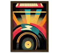 Artery8 Retro Record Player DJ Decks Turntable Abstract Print Artwork Framed Wall Art Print A4 in Brown Artery8 Brown
