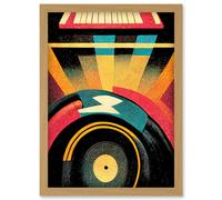 Artery8 Retro Record Player DJ Decks Turntable Abstract Print Artwork Framed Wall Art Print A4 in Light Oak Artery8 Light Oak