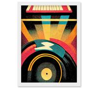 Artery8 Retro Record Player DJ Decks Turntable Abstract Print Artwork Framed Wall Art Print A4 in White Artery8 White