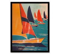Artery8 Retro Sailboats at Sea Artwork Nautical Fun Living Room Artwork Framed Wall Art Print A4