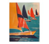 Artery8 Retro Sailboats at Sea Artwork Nautical Fun Wall Art Print in Orange | Size: W12" x H16" Artery8 Orange W12" x H16"