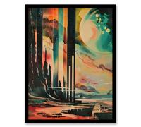 Artery8 Retro Sci-Fi Cliff by Moon Artwork Galaxy Fantasy Framed Art Print | Size: W12" x H16" Artery8 Multicolor W12" x H16"
