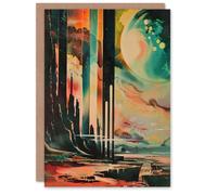 Artery8 Retro Sci-Fi Cliff by Moon Artwork Galaxy Fantasy Greeting Birthday Card Him Her All Blank
