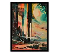 Artery8 Retro Sci-Fi Cliff by Moon Artwork Galaxy Fantasy Living Room Artwork Framed Wall Art Print A4
