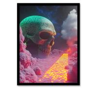 Artery8 Retrofuturism Surreal Villain Skeleton Head Lair Framed Art Print in Pink | Size: W12" x H16" Artery8 Pink W12" x H16"