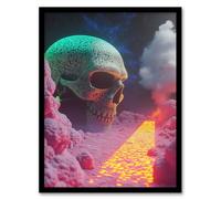 Artery8 Retrofuturism Surreal Villain Skeleton Head Lair Living Room Artwork Framed Wall Art Print 18X24 Inch