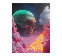 Artery8 Retrofuturism Surreal Villain Skeleton Head Lair Wall Art Print in Pink | Size: W12" x H16" Artery8 Pink W12" x H16"