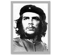 Artery8 Revolutionary Che Guevara Photo Iconic Korda Portrait A4 Artwork Framed Wall Art Print in Light Grey Artery8 Light Grey