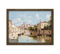 Artery8 Reyna Manescau Venetian Canal Landscape Painting Artwork Framed Wall Art Print 18X24 Inch