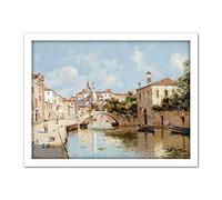 Artery8 Reyna Manescau Venetian Canal Landscape Painting Artwork Framed Wall Art Print 18X24 Inch