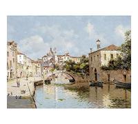 Artery8 Reyna Manescau Venetian Canal Landscape Painting Premium Wall Art Canvas Print 18X24 Inch