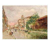 Artery8 Reyna Manescau Venetian Canal Under Rain Painting Art Print Canvas Premium Wall Decor Poster Mural