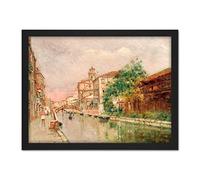 Artery8 Reyna Manescau Venetian Canal Under Rain Painting Artwork Framed Wall Art Print 18X24 Inch