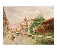 Artery8 Reyna Manescau Venetian Canal Under Rain Painting Premium Wall Art Canvas Print 18X24 Inch