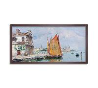 Artery8 Reyna Manescau Venice Ship Seascape Painting Framed Wall Art Print Long 25X12 Inch