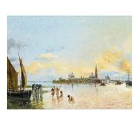 Artery8 Reyna Manescau Venice View Seascape Painting Premium Wall Art Canvas Print 18X24 Inch