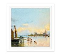 Artery8 Reyna Manescau Venice View Seascape Painting Square Wooden Framed Wall Art Print Picture 16X16 Inch