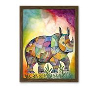 Artery8 Rhinoceros Pastel Colour Portrait Folk Art Artwork Framed Wall Art Print 18X24 Inch
