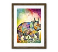 Artery8 Rhinoceros Pastel Colour Portrait Folk Art Artwork Framed Wall Art Print 18X24 Inch