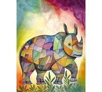 Artery8 Rhinoceros Pastel Colour Portrait Folk Art Extra Large XL Wall Art Poster Print