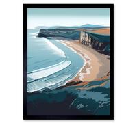 Artery8 Rhossili Bay Cliffs Over Beach Coastal Landscape 12x16" Framed Art in Blue | Size: W12" x H16" Artery8 Blue W12" x H16"